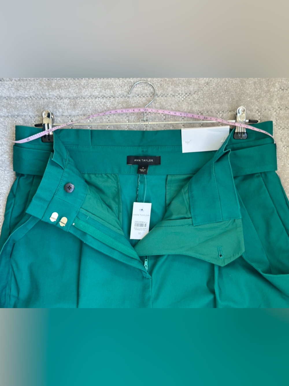 NWT Ann Taylor Emerald Green High Rise Tie Waist Wide Leg Pants Size 10 - Picture 2 of 7